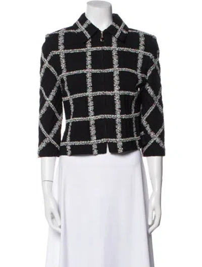 Pre-owned St. John Couture Plaid Print Evening Jacket In Black