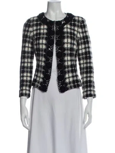 Pre-owned St. John Couture Plaid Print Jacket In Black
