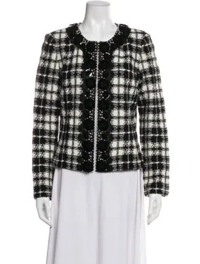 Pre-owned St. John Couture Plaid Print Jacket In Black