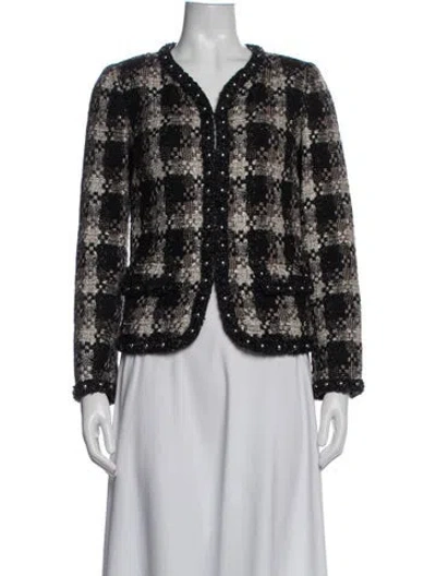 Pre-owned St. John Couture Plaid Print Jacket In Black