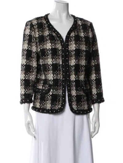 Pre-owned St. John Couture Plaid Print Jacket In Blue