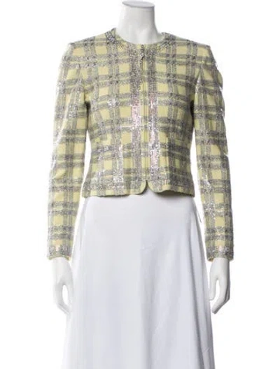 Pre-owned St. John Couture Plaid Print Jacket In Blue