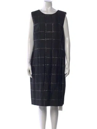 Pre-owned St. John Couture Plaid Print Knee-length Dress In Black