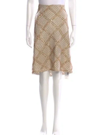 Pre-owned St. John Couture Plaid Print Knee-length Skirt In Neutral