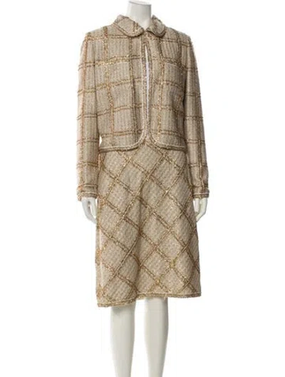 Pre-owned St. John Couture Plaid Print Skirt Set W/ Tags In Neutral