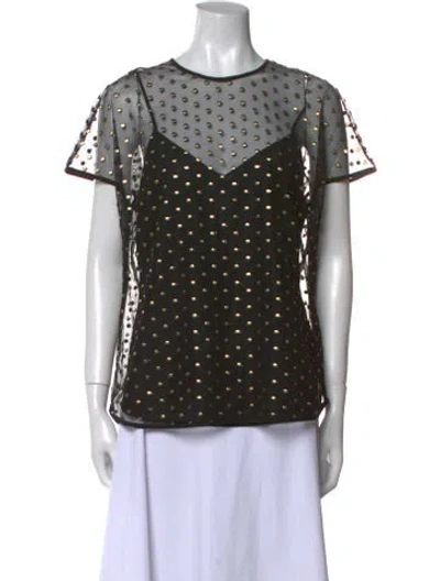 Pre-owned St. John Couture Polka Dot Print Crew Neck Blouse W/ Tags In Black