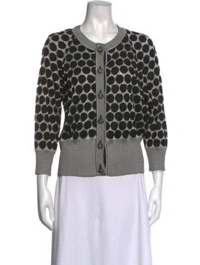 Pre-owned St. John Couture Polka Dot Print Crew Neck Sweater In Black