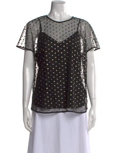 Pre-owned St. John Couture Polka Dot Print Crew Neck Top In Black