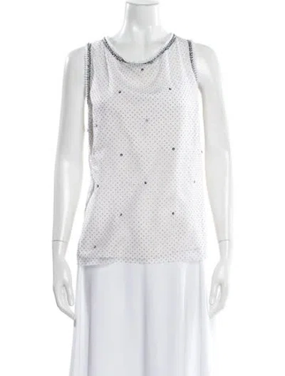 Pre-owned St. John Couture Polka Dot Print Crew Neck Top In White
