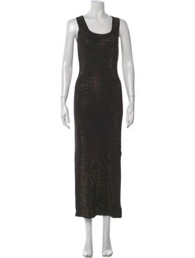Pre-owned St. John Couture Polka Dot Print Long Dress In Black