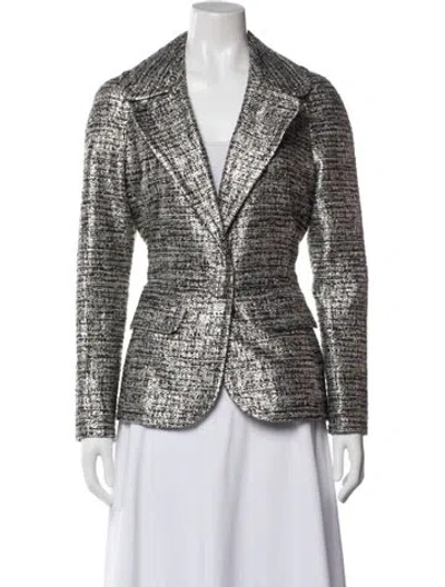 Pre-owned St. John Couture Printed Blazer In White