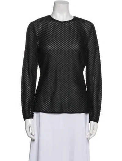 Pre-owned St. John Couture Printed Crew Neck Blouse In Blue