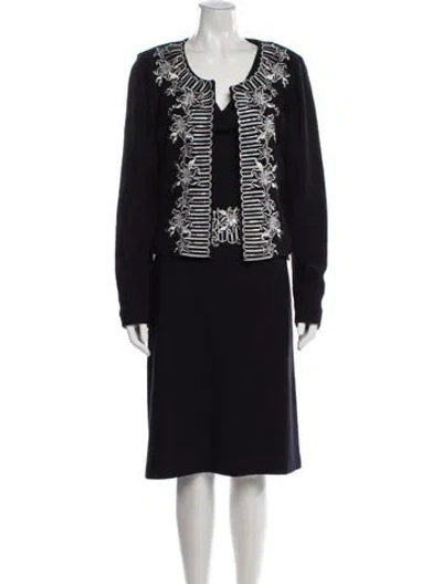 Pre-owned St. John Couture Printed Embroidered Accent Dress Set In Blue