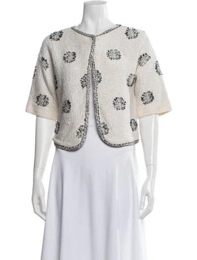 Pre-owned St. John Couture Printed Evening Jacket In White