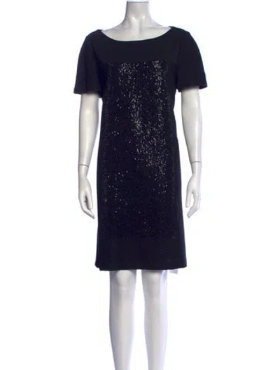 Pre-owned St. John Couture Printed Knee-length Dress In Black/metallic