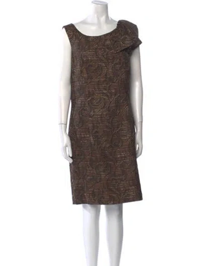 Pre-owned St. John Couture Printed Knee-length Dress In Brown