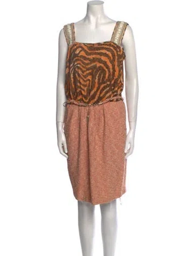 Pre-owned St. John Couture Printed Knee-length Dress In Orange