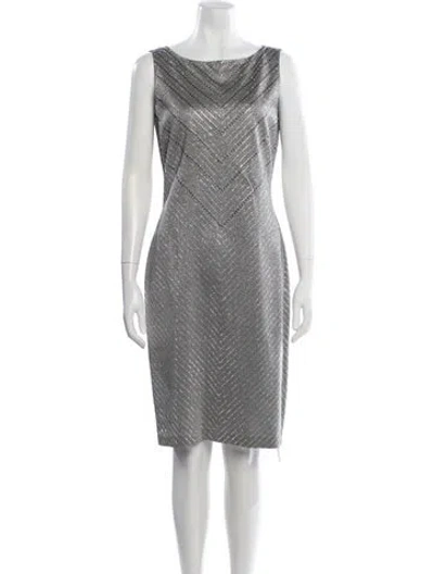 Pre-owned St. John Couture Printed Knee-length Dress In Silver