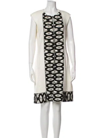 Pre-owned St. John Couture Printed Knee-length Dress In White