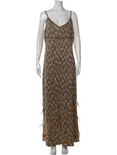 Pre-owned St. John Couture Printed Long Dress In Brown