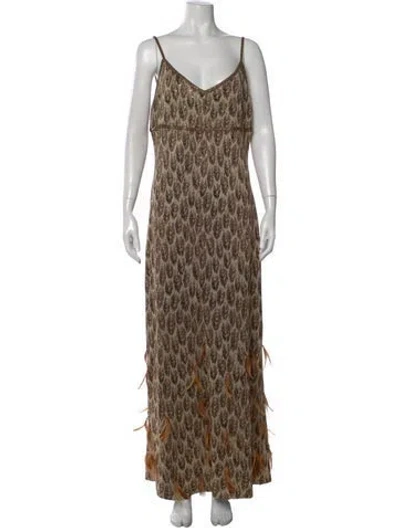Pre-owned St. John Couture Printed Long Dress In Brown