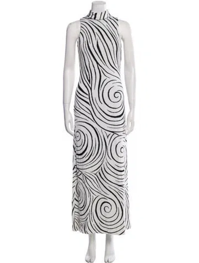 Pre-owned St. John Couture Printed Long Dress In White