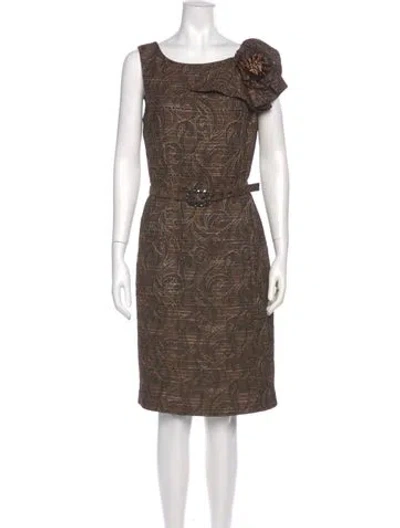 Pre-owned St. John Couture Printed Midi Length Dress In Brown