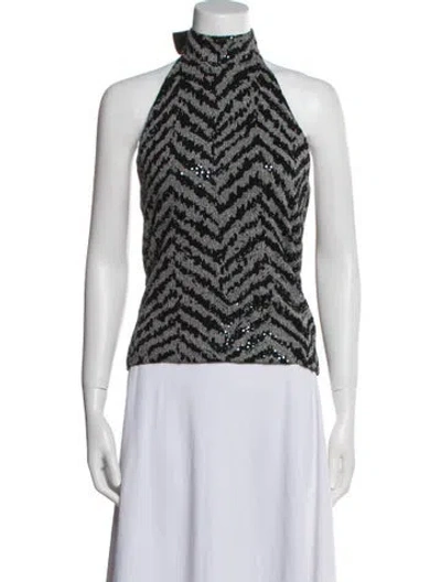 Pre-owned St. John Couture Printed Mock Neck Crop Top In Multi