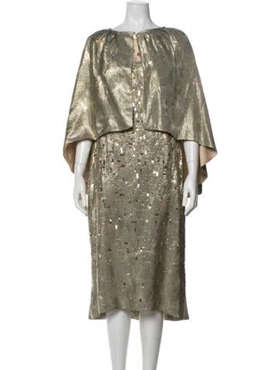 Pre-owned St. John Couture Printed Sequin Embellishments Dress Set In Green