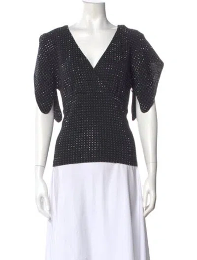 Pre-owned St. John Couture Printed V-neck Top In Black