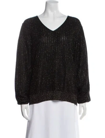 Pre-owned St. John Couture Printed V-neck Top In Black