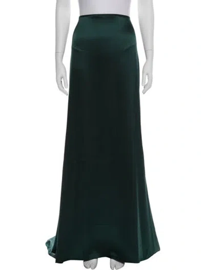 Pre-owned St. John Couture Satin Long Skirt In Green