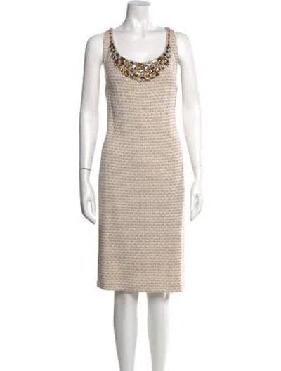 Pre-owned St. John Couture Scoop Neck Knee-length Dress In Neutral