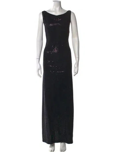 Pre-owned St. John Couture Scoop Neck Long Dress In Black