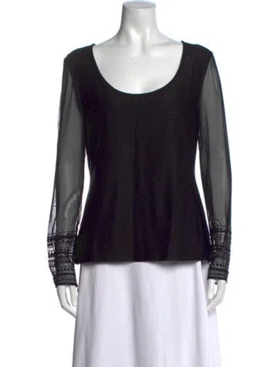 Pre-owned St. John Couture Scoop Neck Long Sleeve Top In Black