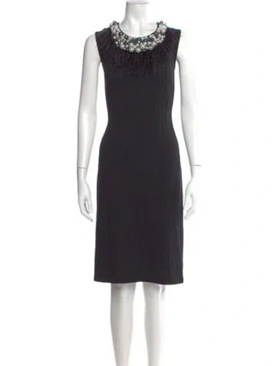 Pre-owned St. John Couture Scoop Neck Mini Dress In Black