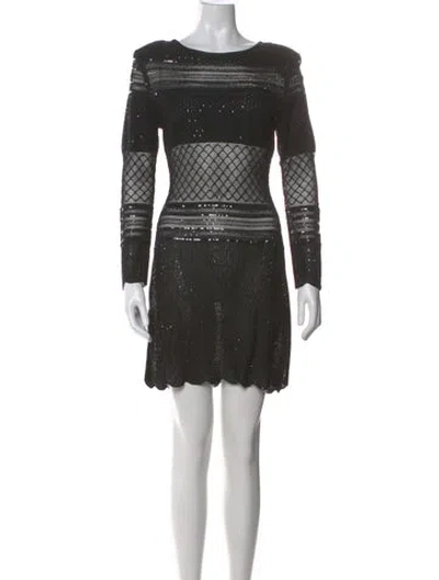Pre-owned St. John Couture Scoop Neck Mini Dress In Black