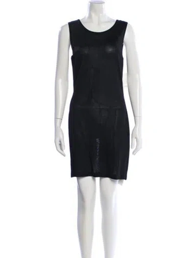Pre-owned St. John Couture Scoop Neck Mini Dress In Blue