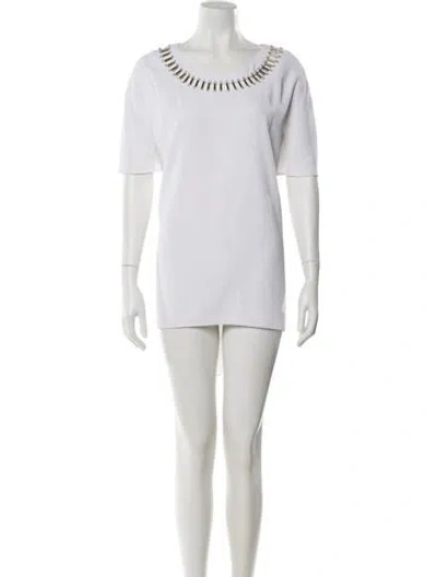 Pre-owned St. John Couture Scoop Neck Mini Dress In White
