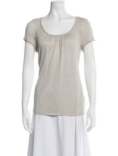Pre-owned St. John Couture Scoop Neck Short Sleeve Top In Neutrals