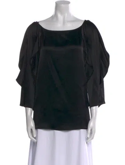 Pre-owned St. John Couture Scoop Neck Three-quarter Sleeve Blouse In Black