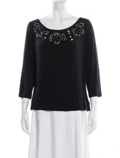 Pre-owned St. John Couture Scoop Neck Three-quarter Sleeve Top In Blue