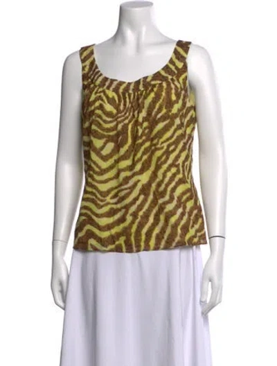 Pre-owned St. John Couture Silk Animal Print Top In Brown/yellow