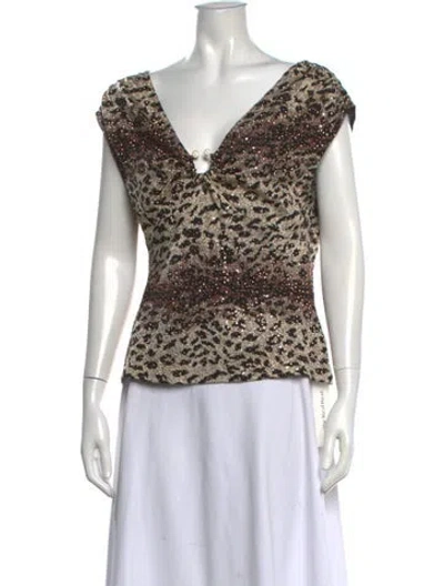 Pre-owned St. John Couture Silk Animal Print Top In Multi