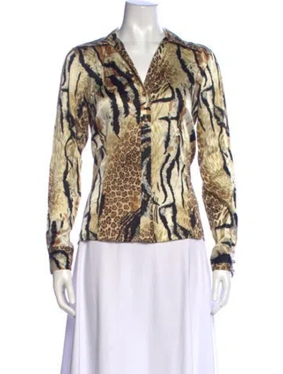Pre-owned St. John Couture Silk Animal Print Top In Multi