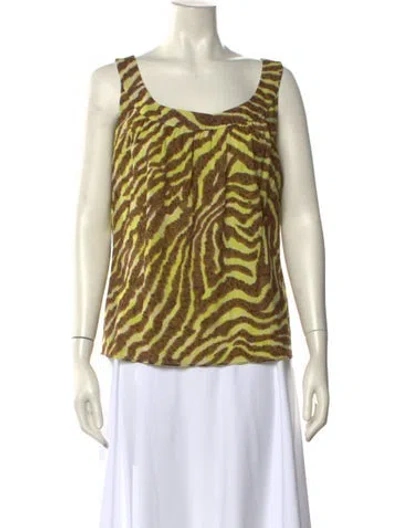 Pre-owned St. John Couture Silk Animal Print Top In Yellow
