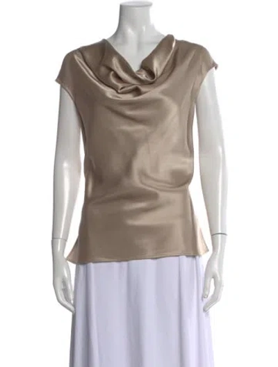Pre-owned St. John Couture Silk Cowl Neck Top In Neutral