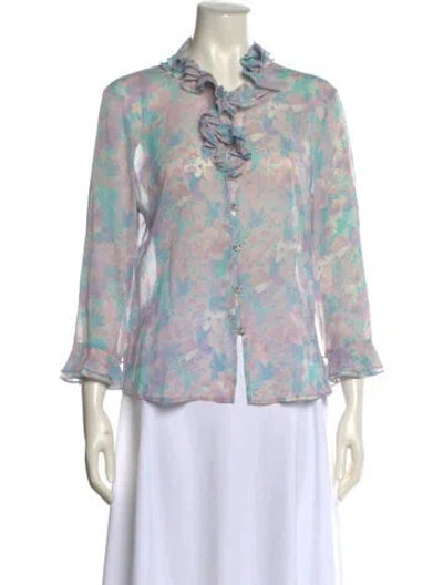 Pre-owned St. John Couture Silk Floral Print Blouse In Multi