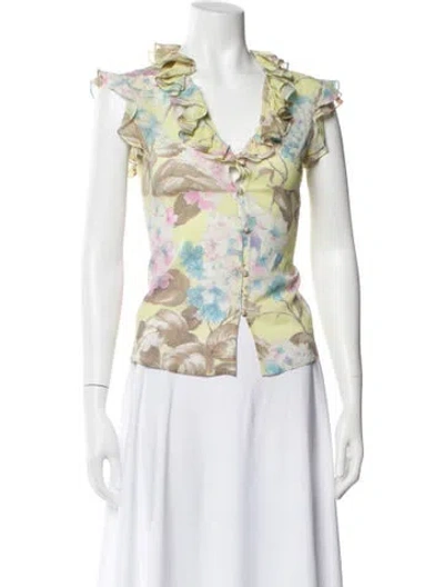 Pre-owned St. John Couture Silk Floral Print Blouse In Multi