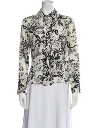 Pre-owned St. John Couture Silk Floral Print Blouse In Multicolor